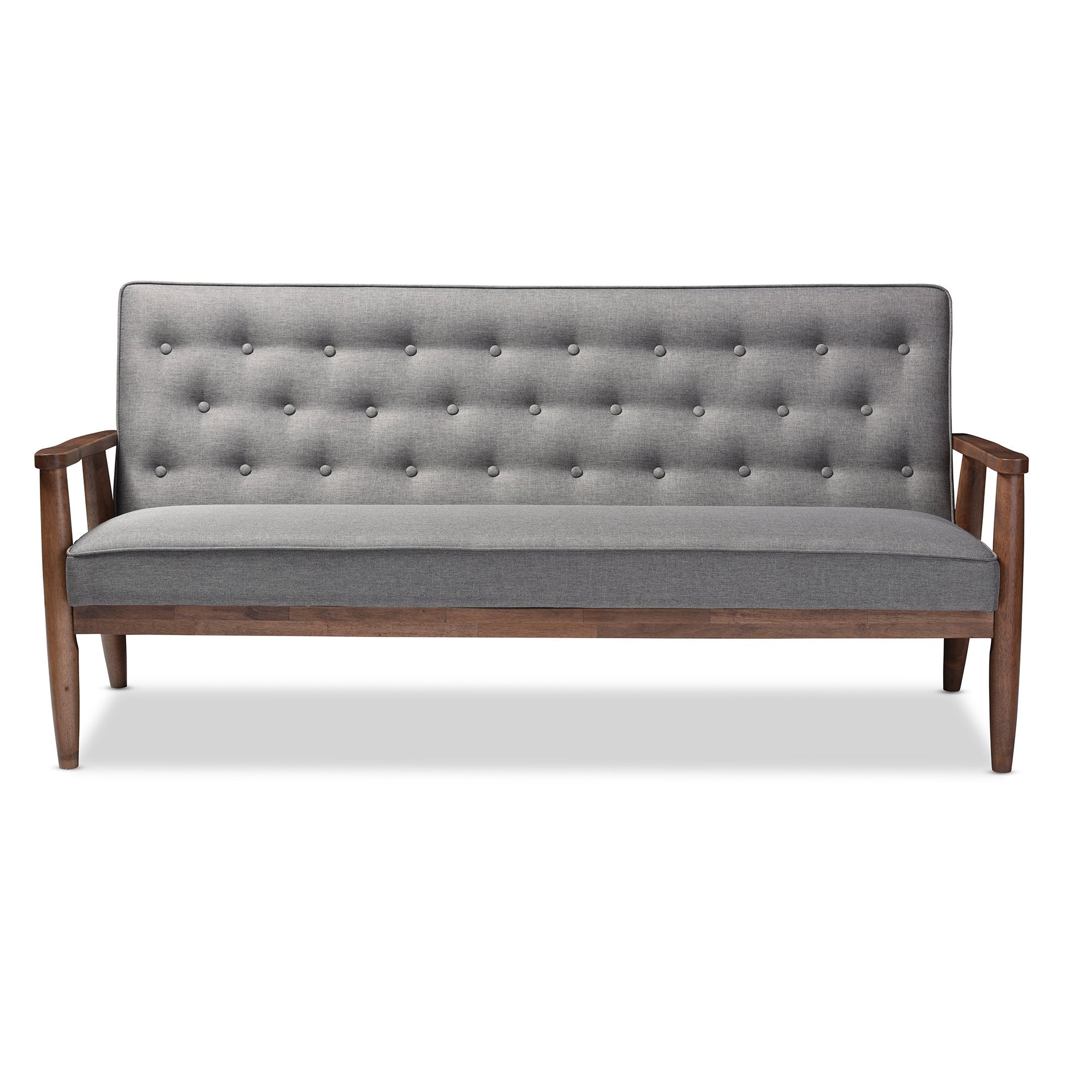 Baxton Studio Sorrento 3-Sitzer Sofa – Mid-Century Retro Modern, Samtstoff, Grau